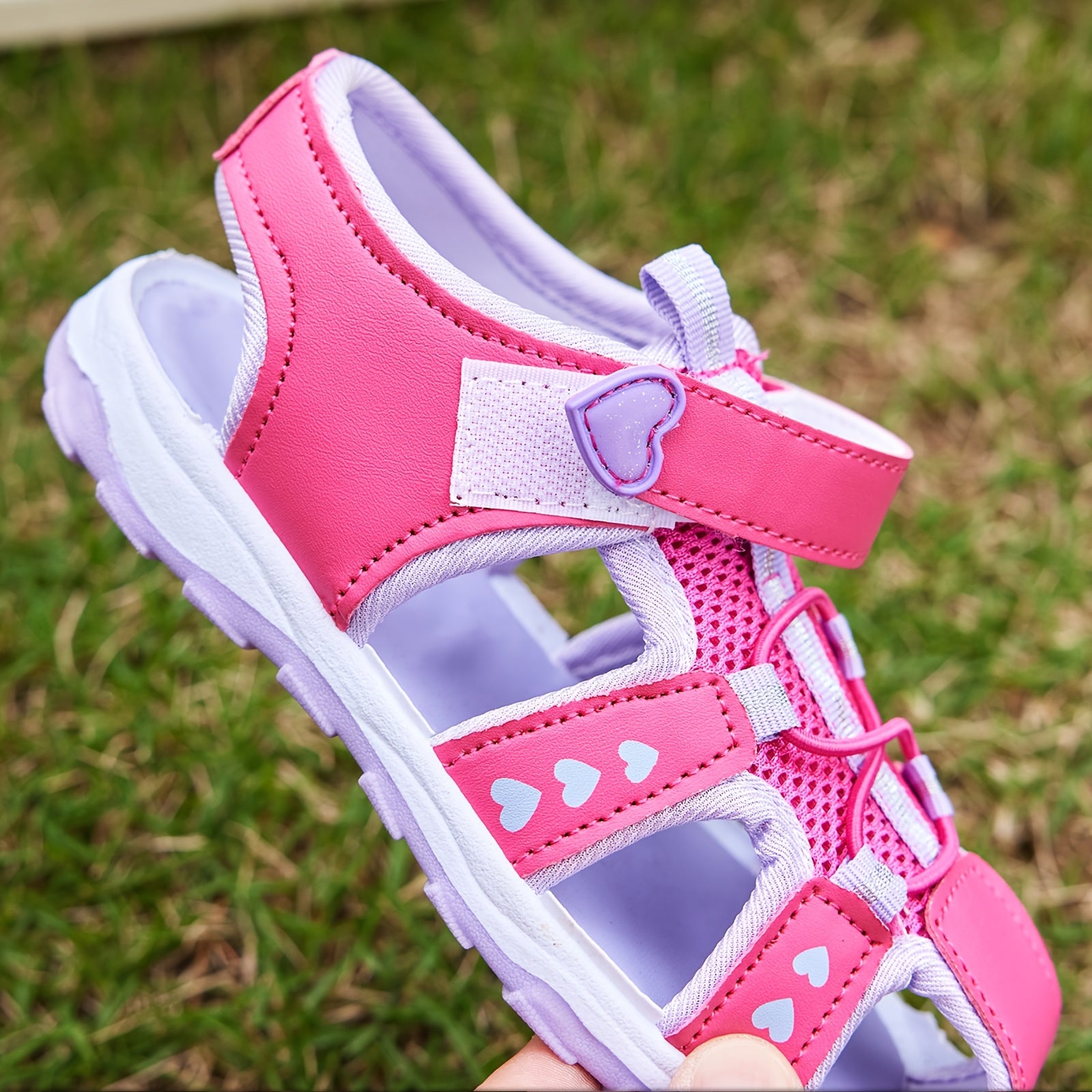 Kids' Breathable Lightweight Running Sandals Pink Purple Striped Non-Slip PU