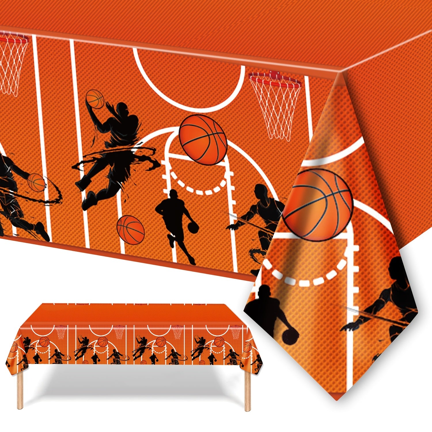 Basketball Court Design Plastic Tablecloth 129x220 cm Rectangular Sports Theme Party Decor