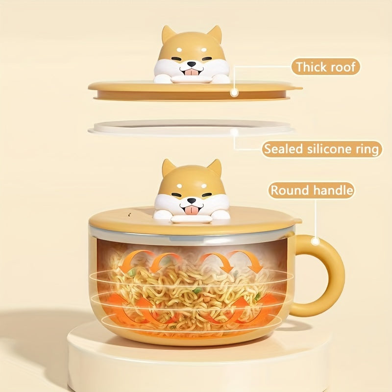 Stainless Steel Noodle Bowl with Dog Design Large Capacity for Pasta Salad and Breakfast