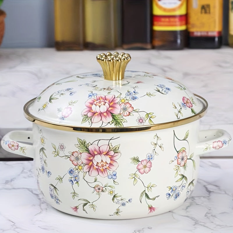 Enamel Soup Pot with Double-Ear Handles, Thickened Enamel, Suitable for All Stovetops