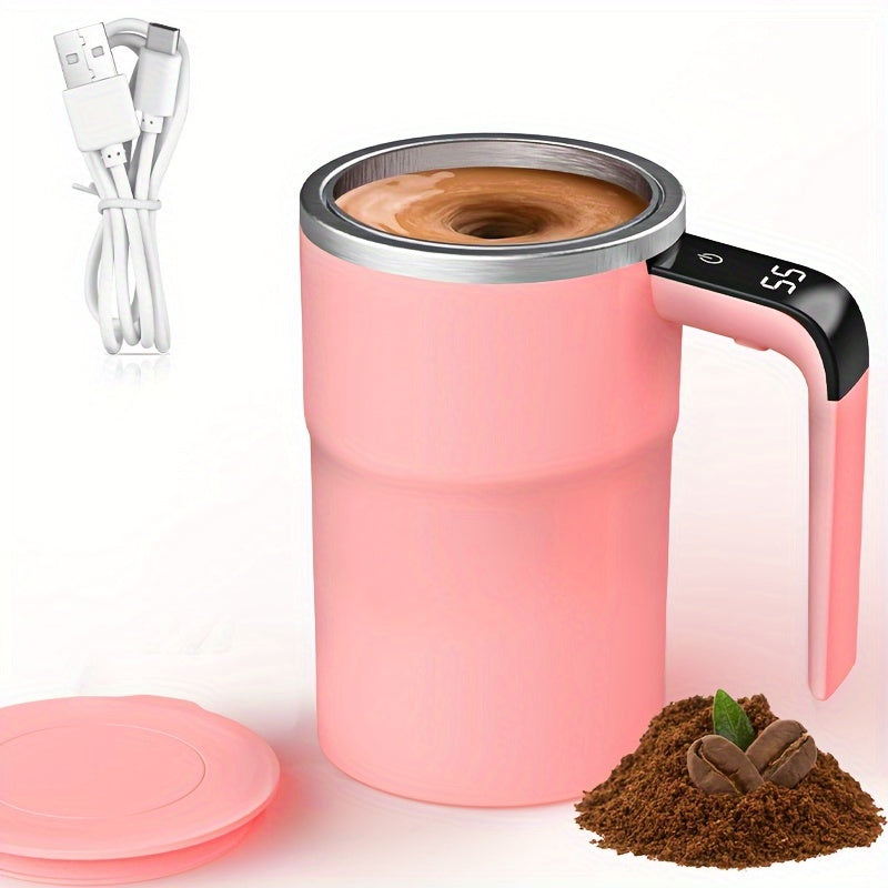Vaso inteligente de acero inoxidable de 12oz con pantalla digital, recargable por USB, taza de café rosa y blanca