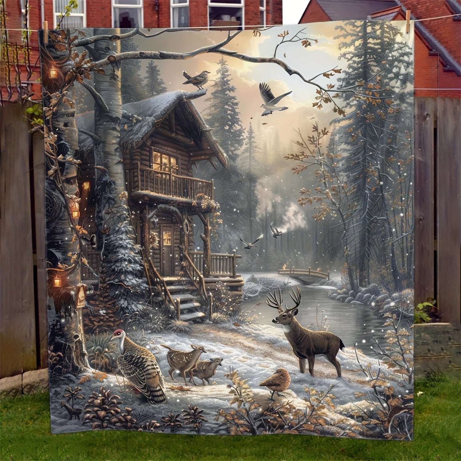 Flannel Forest Elk Blanket Warm Cozy Throw for Bed Sofa Travel