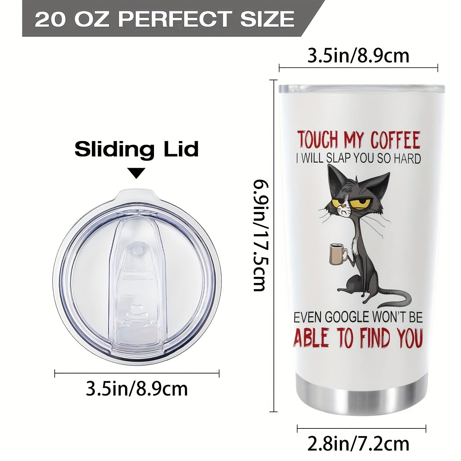 20oz Stainless Steel Cat Tumbler Double Wall Insulated Hot Cold Drinks Gift