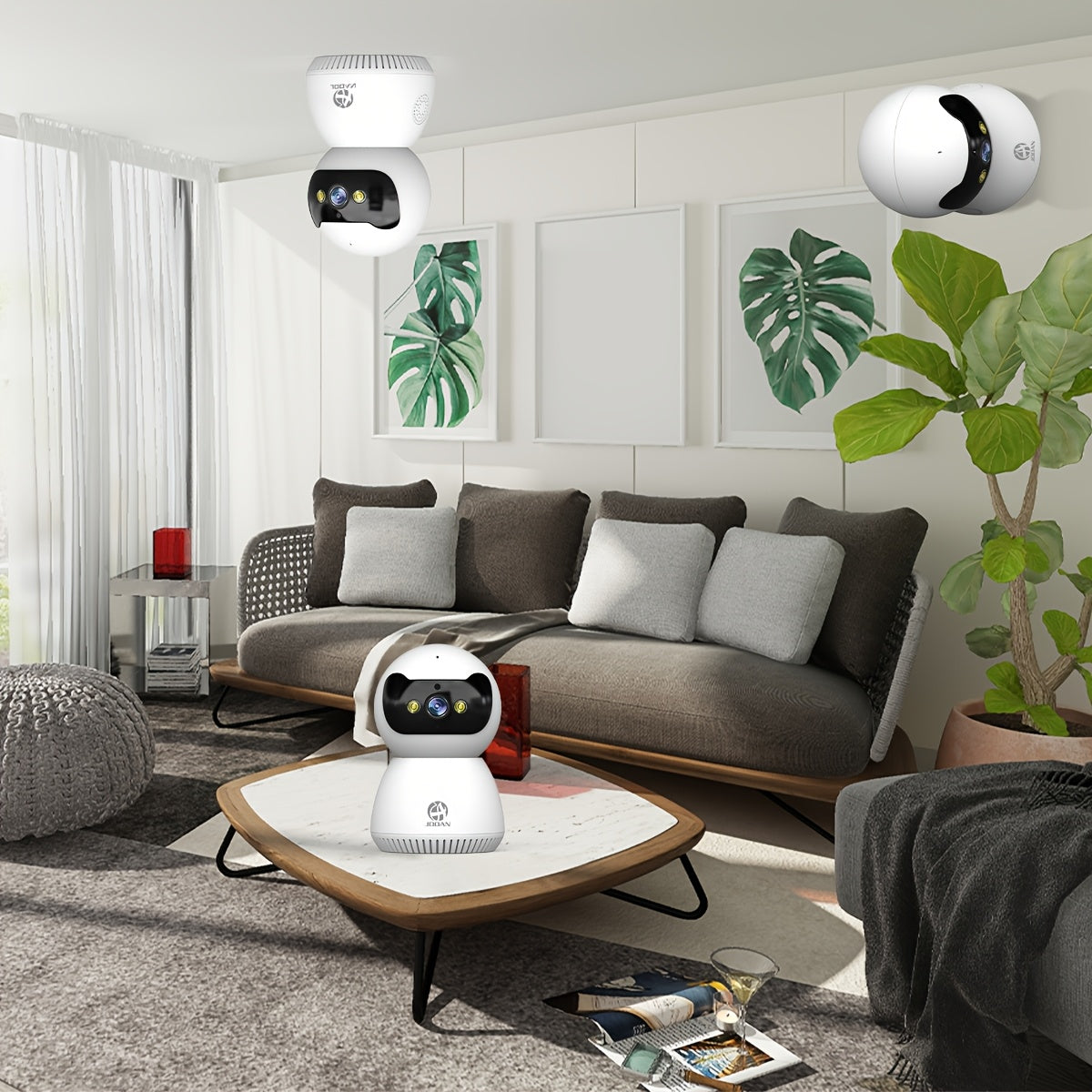 Cámara de seguridad WiFi HD 1080P con detección de movimiento, visión nocturna, audio bidireccional y vista panorámica