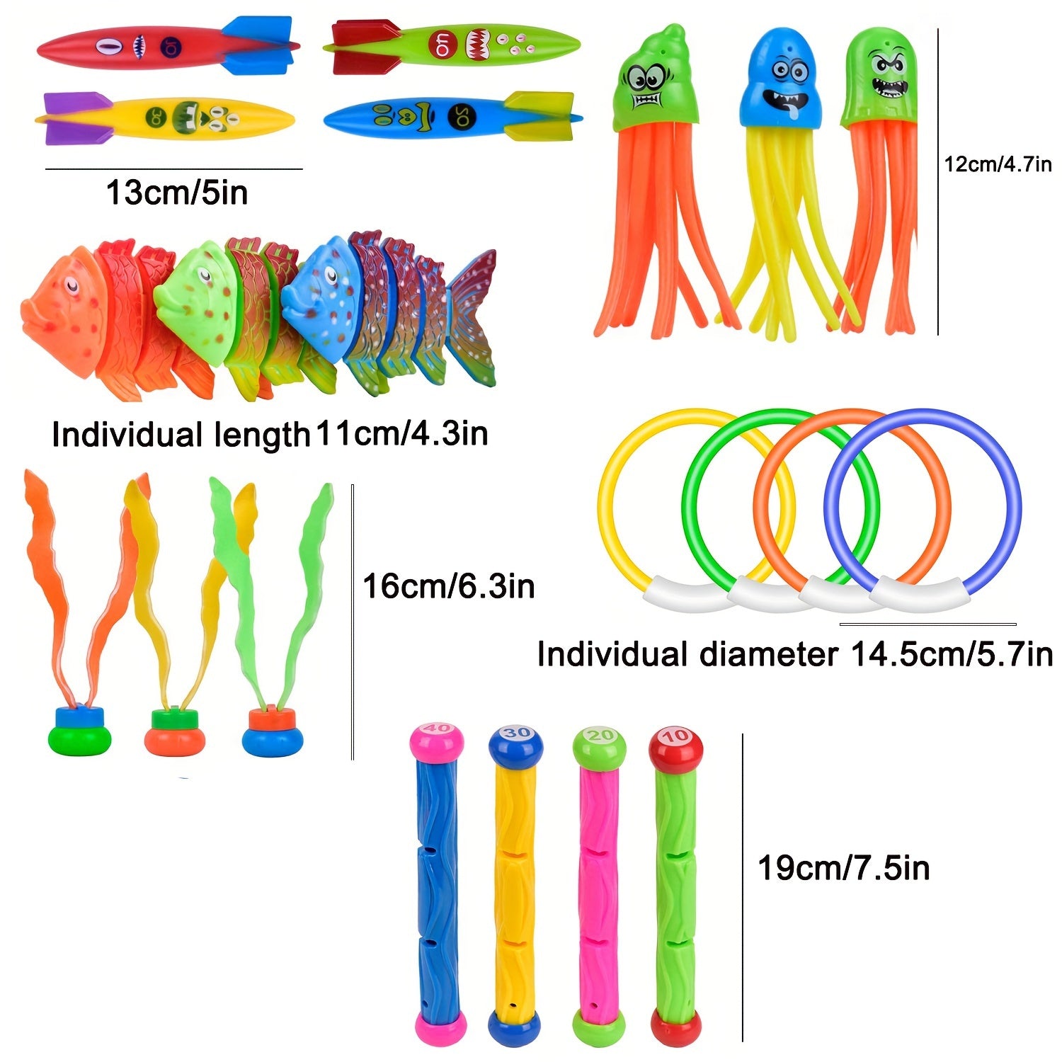 Children's Pool Toy Set with Underwater Swim Games PVC Beach Dive Sticks Rings and Treasure Toys