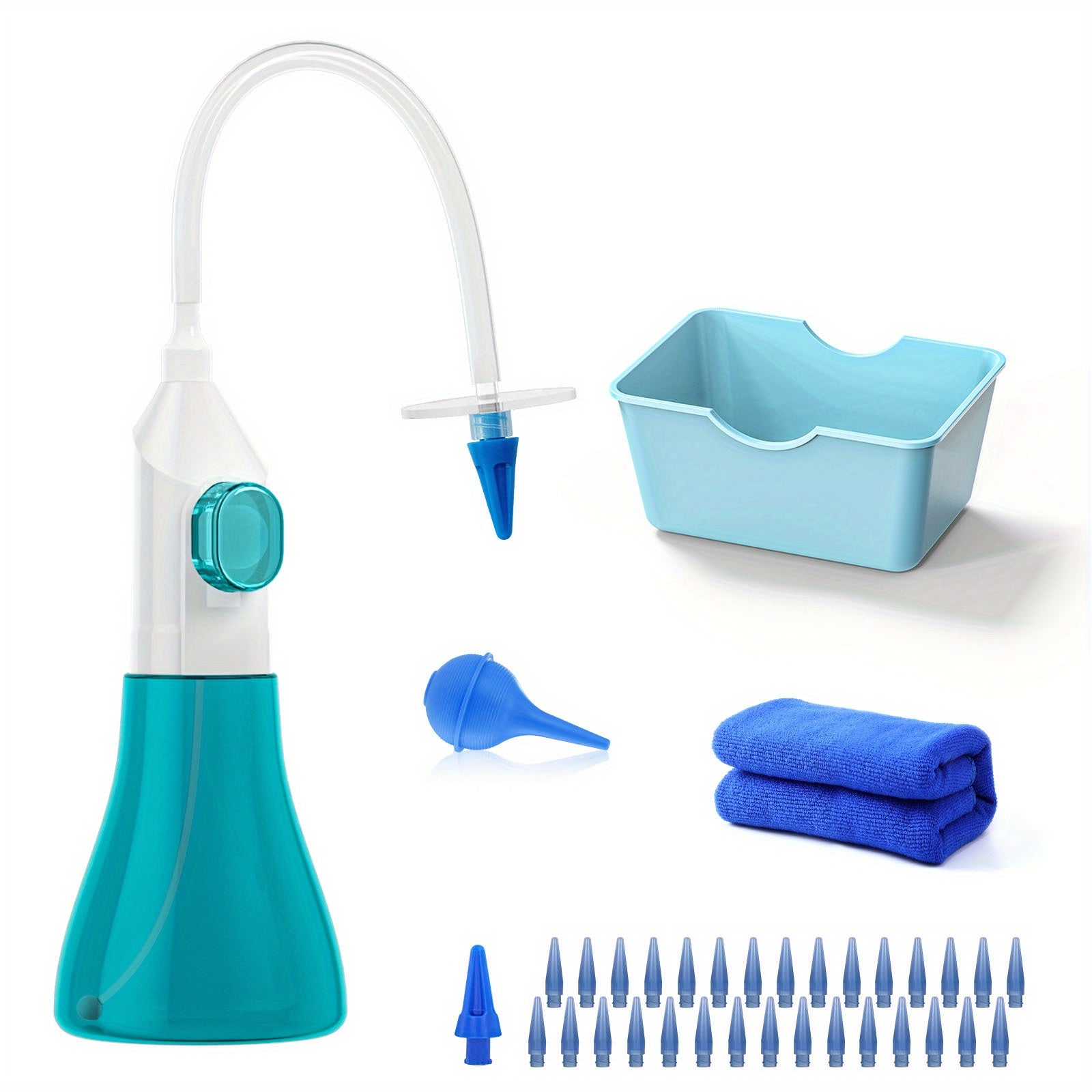 Ear Wax Removal Kit Manual Ear Irrigation Cleaner with Rinse Basin and 31 Reusable Tips