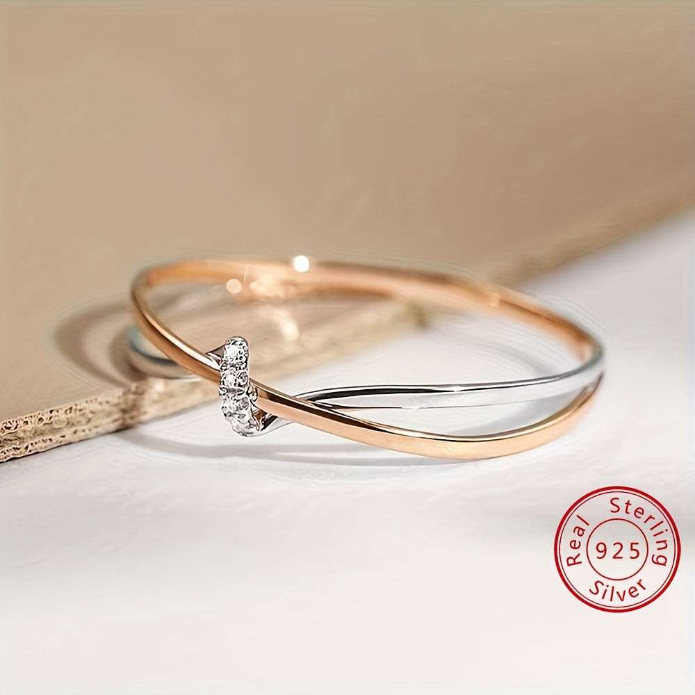 Sterling Silver Rose Gold Ring with Zirconia for Women and Gift