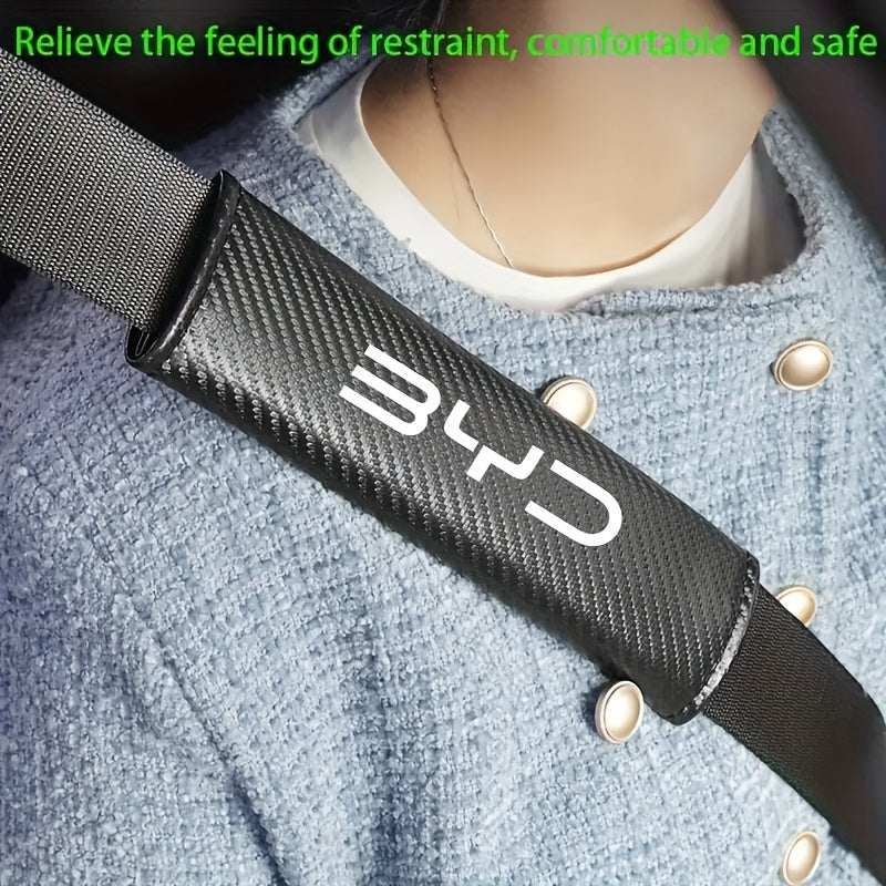 2 Pcs Car Seat Belt Shoulder Pads PU Leather Carbon Fiber Style Cushion for Comfort