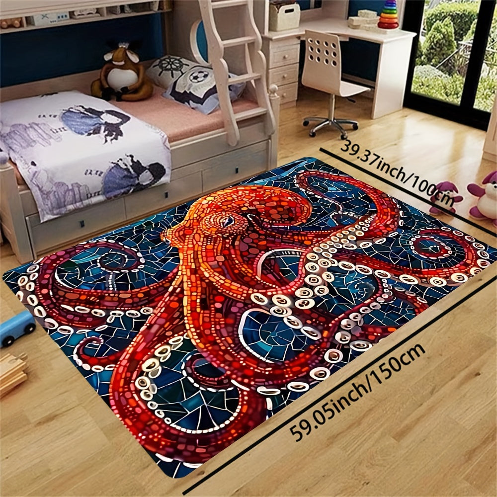 Deep Sea Octopus Art Rug Soft Microfiber Floor Mat with Foam Cushion Non-slip Entryway Decor