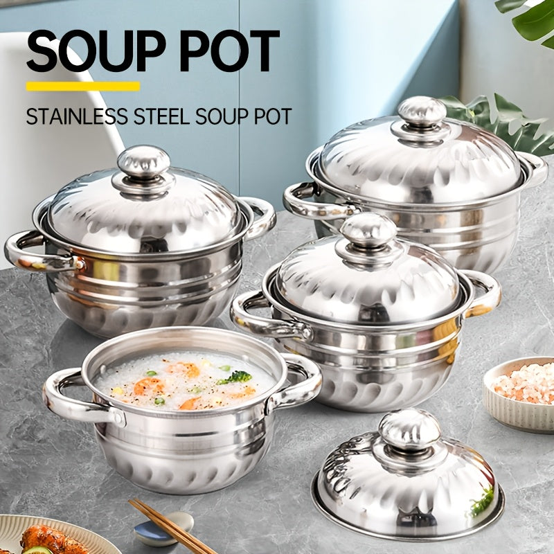 Set of Four Stainless Steel Cookware Pots with Floral Design for Induction Cooking