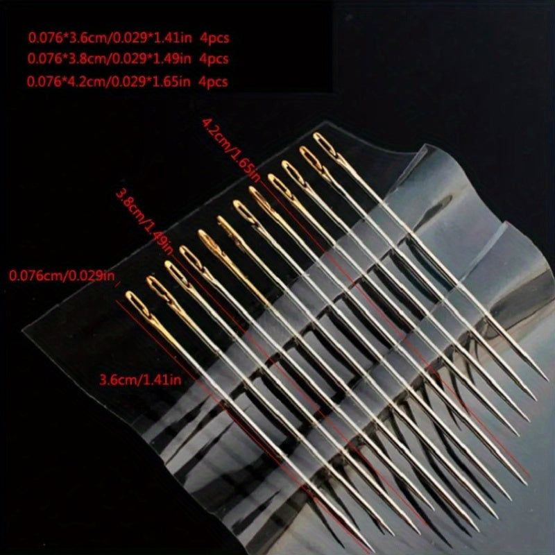 12-упаковка перфорированных швейных игл из нержавеющей стали для ручных домашних изделий, подходит для пожилых людей. Идеально подходит для ручного шитья и квилтинга.