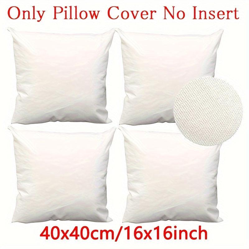 Pack of 4 White Polyester Zippered Pillow Covers for Sofa and Bedroom Decor
