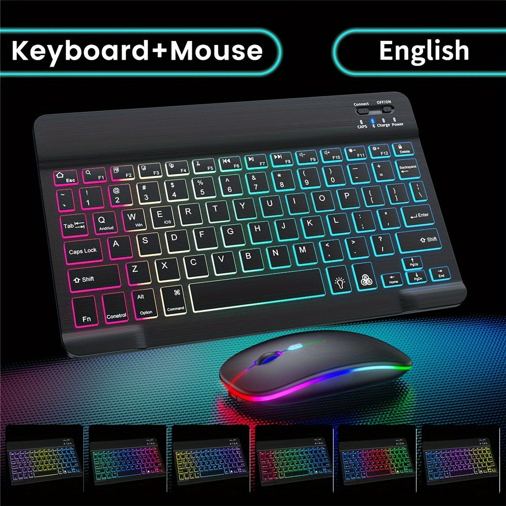 10-Inch Wireless Backlit Keyboard and Mouse Combo with RGB Lighting and Type-C Charging