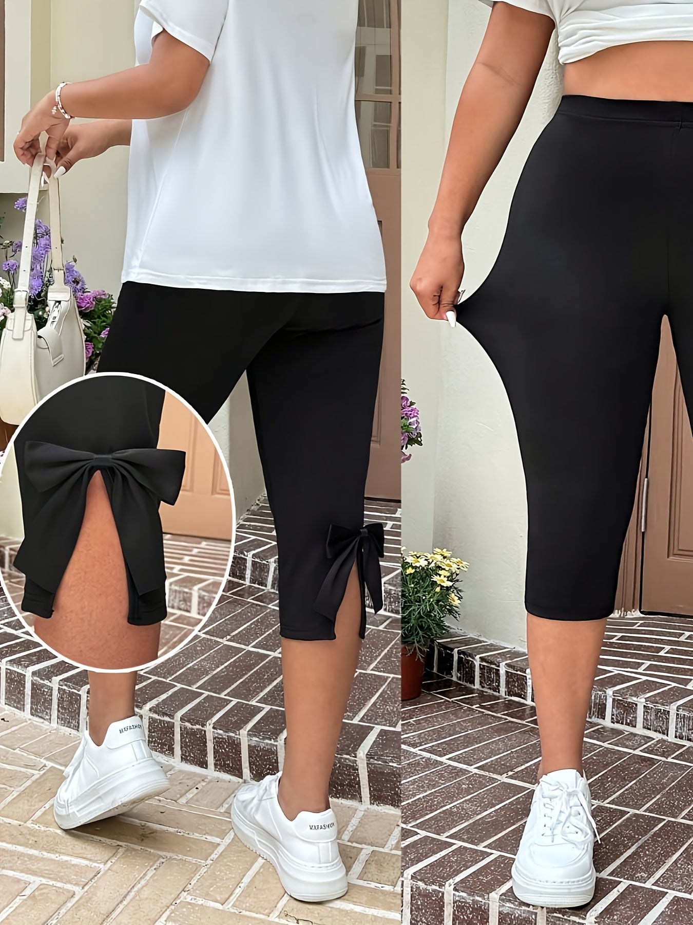 Леггинсы капри для йоги с высокой талией для полных женщин, контроль живота, черные