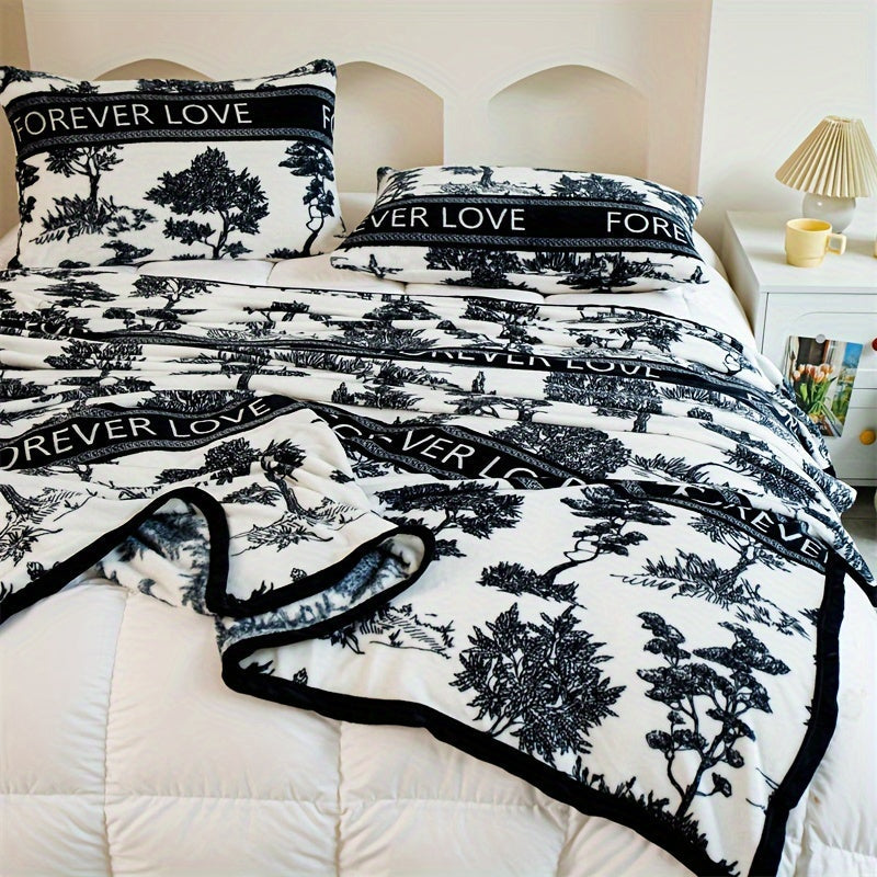 Floral Ink Painting Fleece Throw Blanket Soft Warm Cozy for Couch Bed Travel