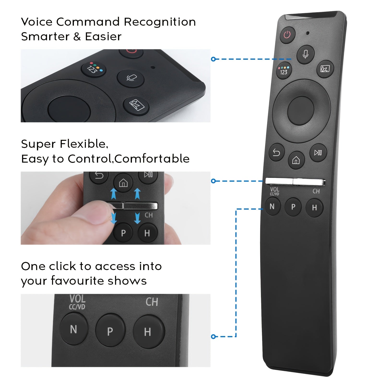 Voice Remote Control for Smart TVs with Ergonomic Design and Voice Search Compatibility
