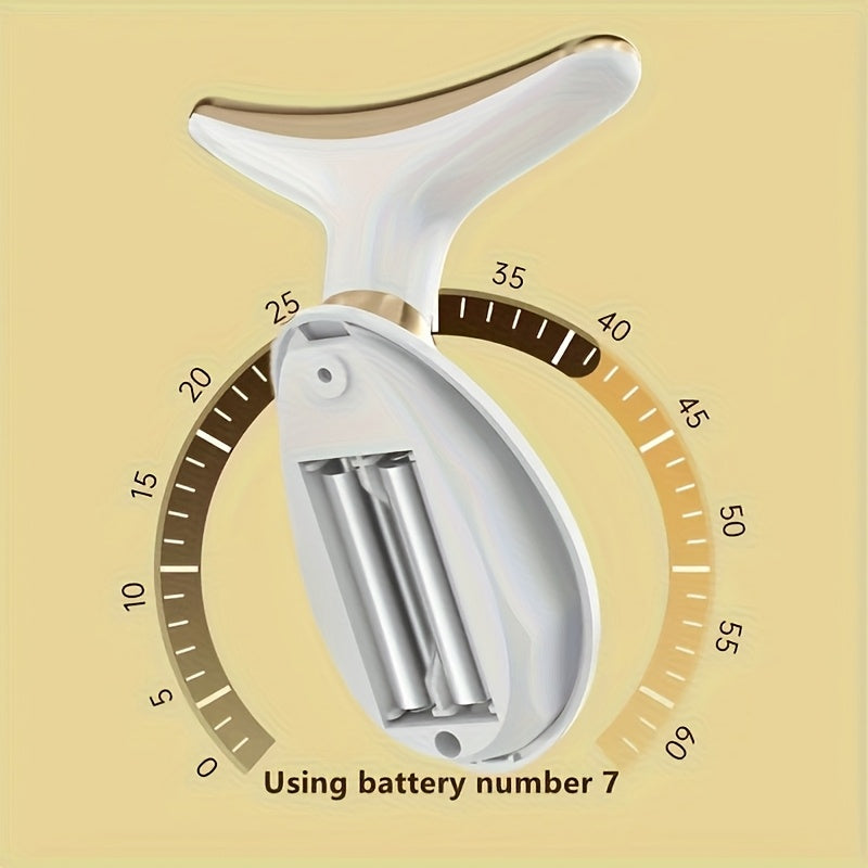 Electric Face and Neck Massager Roller for Women Compact White Textured Surface with Gold Accents