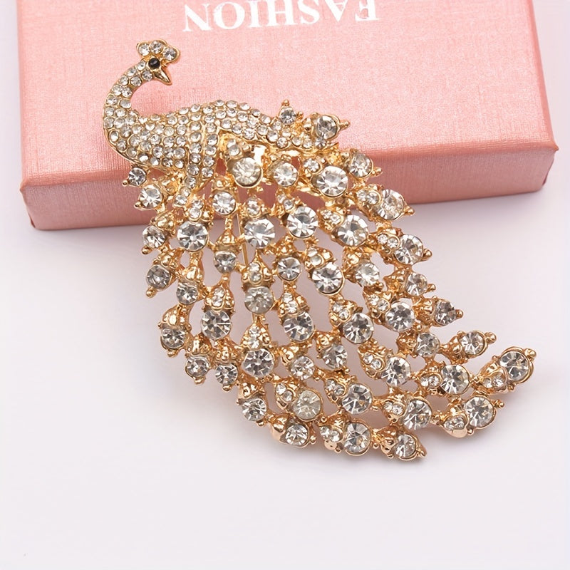 Antique Peacock Brooch Rhinestone Irregular Design for Dresses and Suits