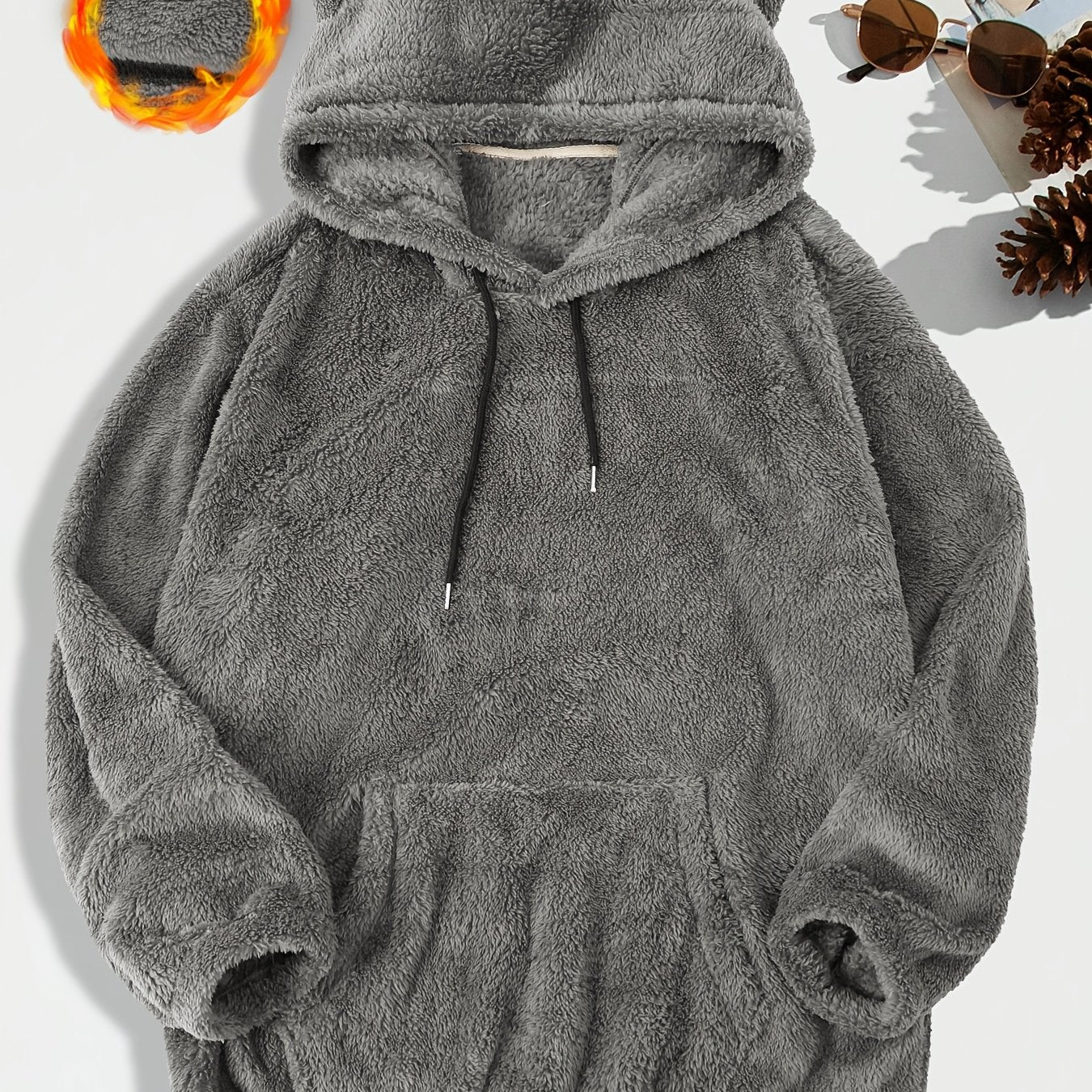 Men's Plus Size Solid Color Polyester Hoodie with Pocket Long Sleeve Casual Regular Fit