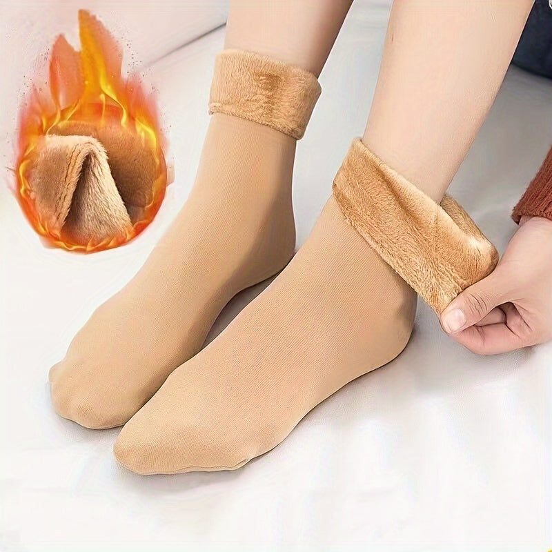 Men's Solid Plush Lined Crew Socks Cozy Breathable Winter Autumn