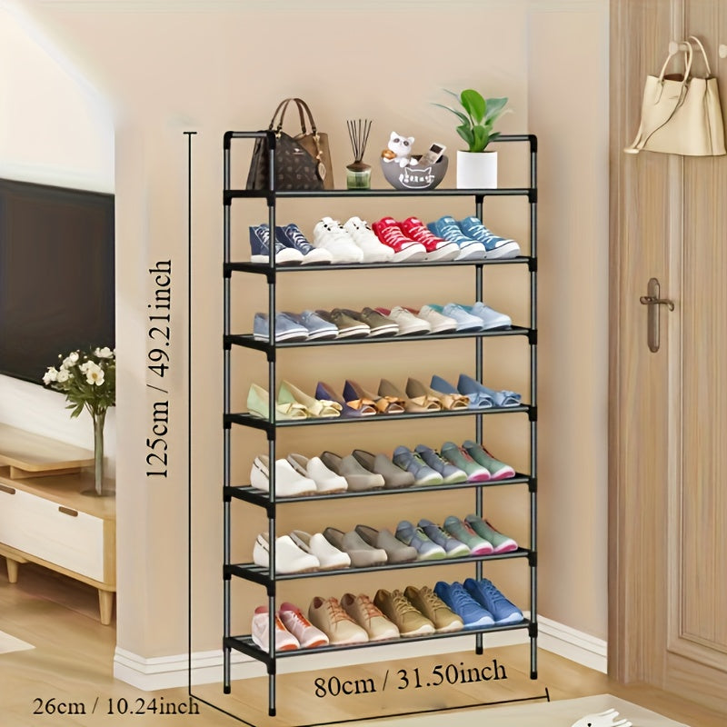 Compact Black Metal Multi-Layer Shoe Rack for Entryway Bedroom Hallway
