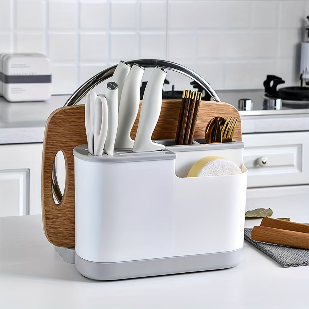 Modern Kitchen Storage Organizer with Cutting Board and Utensil Holder