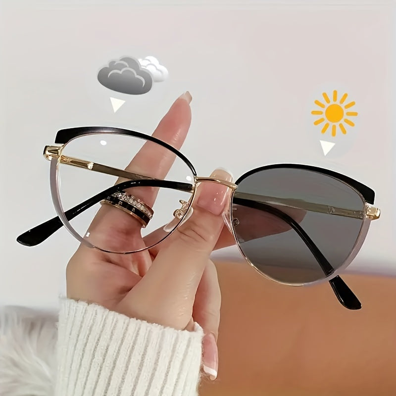 Women's Cat Eye Glasses Clear Lenses Photochromic Outdoor Wear