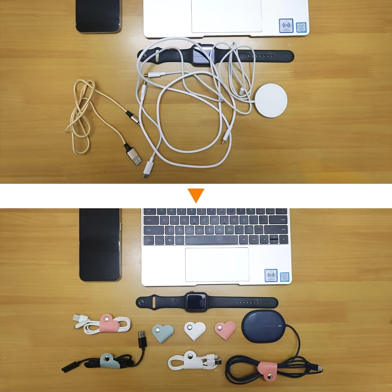 Quloqchinlar va boshqaruv uchun kord tashkilotchisi to'plami, sun'iy charm, Matcha yashil, pushti, oq