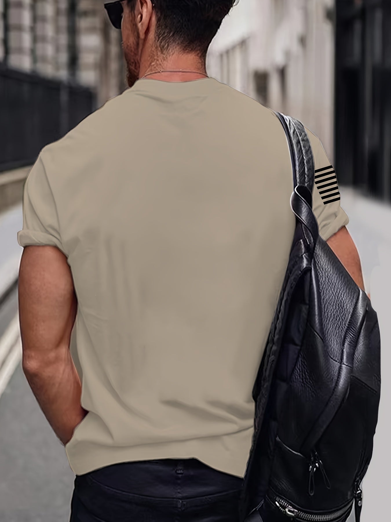 Camiseta de manga corta de deporte casual para hombre de talla grande con bandera y cuello redondo en poliéster