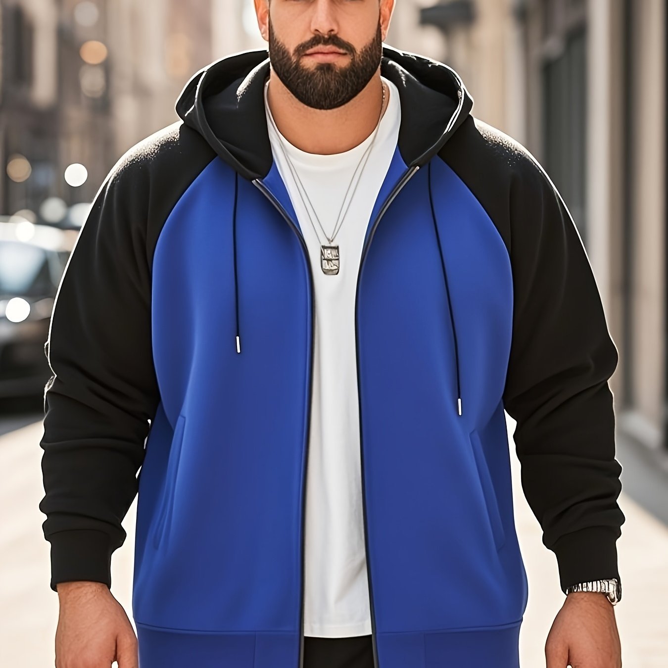 Men's Plus Size Color Block Hoodie with Kangaroo Pocket Casual Streetwear Polyester