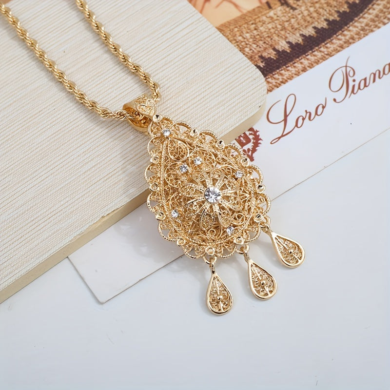 Zarif Tomchi Qulupnay Zanjir - 18K Oltin Qoplamali Bo'sh Dizayn, To'ylar, Banketlar, Frantsuz Partiyalari uchun Elegan Qizil Qizlar Zargarlik - Sink Qotishmasi, Har Mavsumda Mukammal