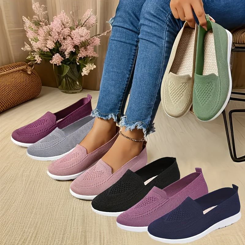 Women's Knitted Flats Low-Top Breathable Shoes for Walking and Fitness