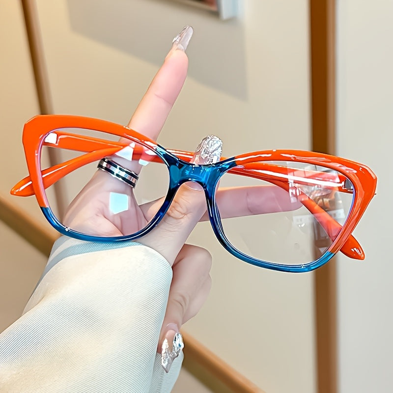 Women's Cat Eye Reading Glasses with Color Block Frame Lightweight PC Material for Reading and Computer Use