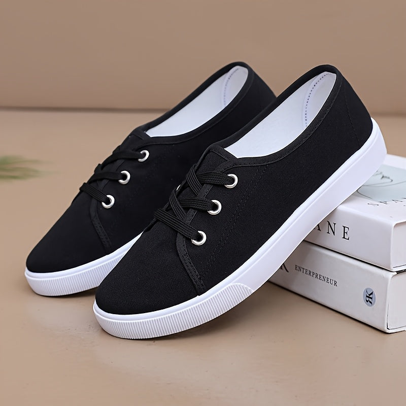 Women's Low-Top Lace-Up Flats Beige Black Breathable Casual All-Season Shoes
