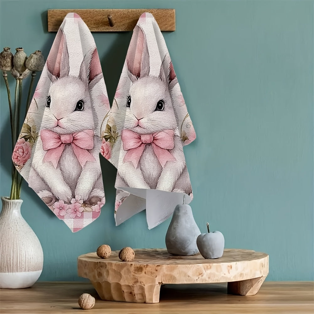 2-Pack Ultra Soft Polyester Kitchen Towels Coastal Bunny Bow Design 16x24 Inches