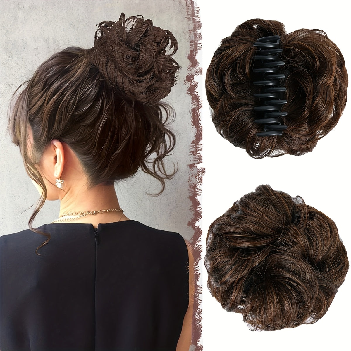 Women's Wavy Curly Hair Bun Synthetic Fiber Updo Hairpiece with Claw Clip