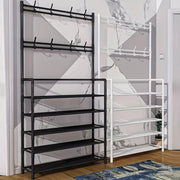 Black and White Shoe and Hat Rack with Dustproof Cover 8 Hooks for Entryway Living Room Bedroom