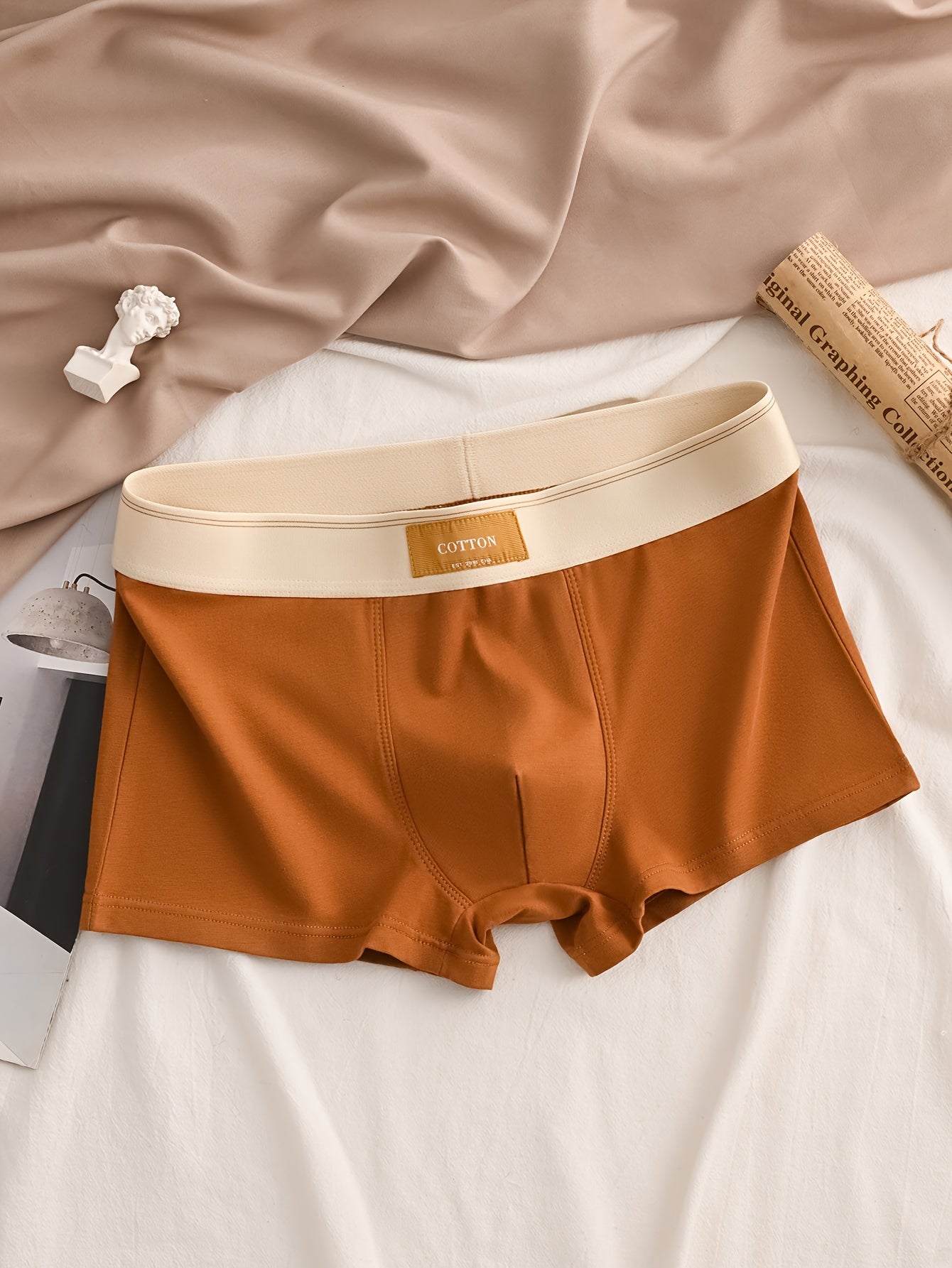 Men's Cotton Boxer Briefs 4 Pack Breathable Stretch Solid Colors Black Gray Brown