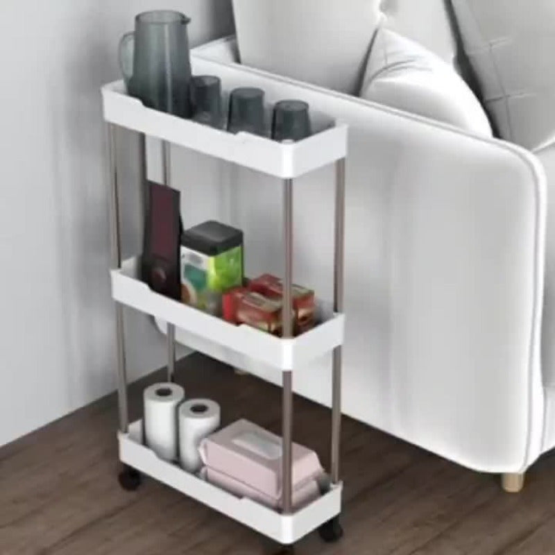 3-Tier Rolling Storage Cart Stainless Steel Plastic Bathroom Kitchen Bedroom Living Room