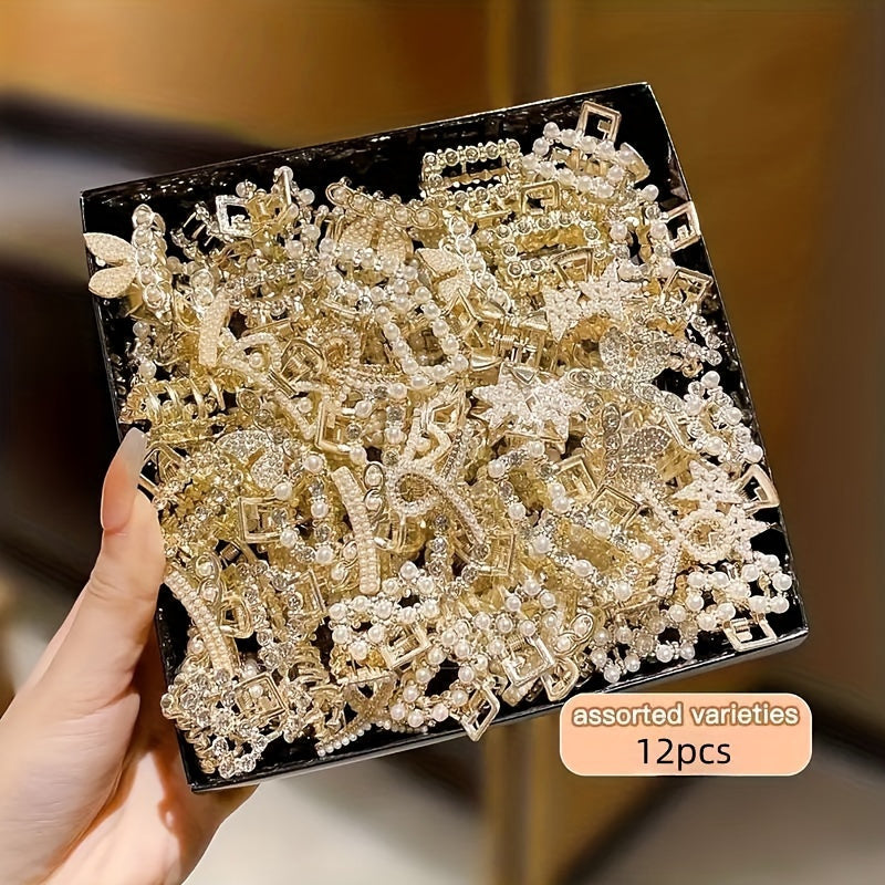 Set of 12 Rhinestone Hairpins Alloy Mixed Colors for Daily and Party Wear