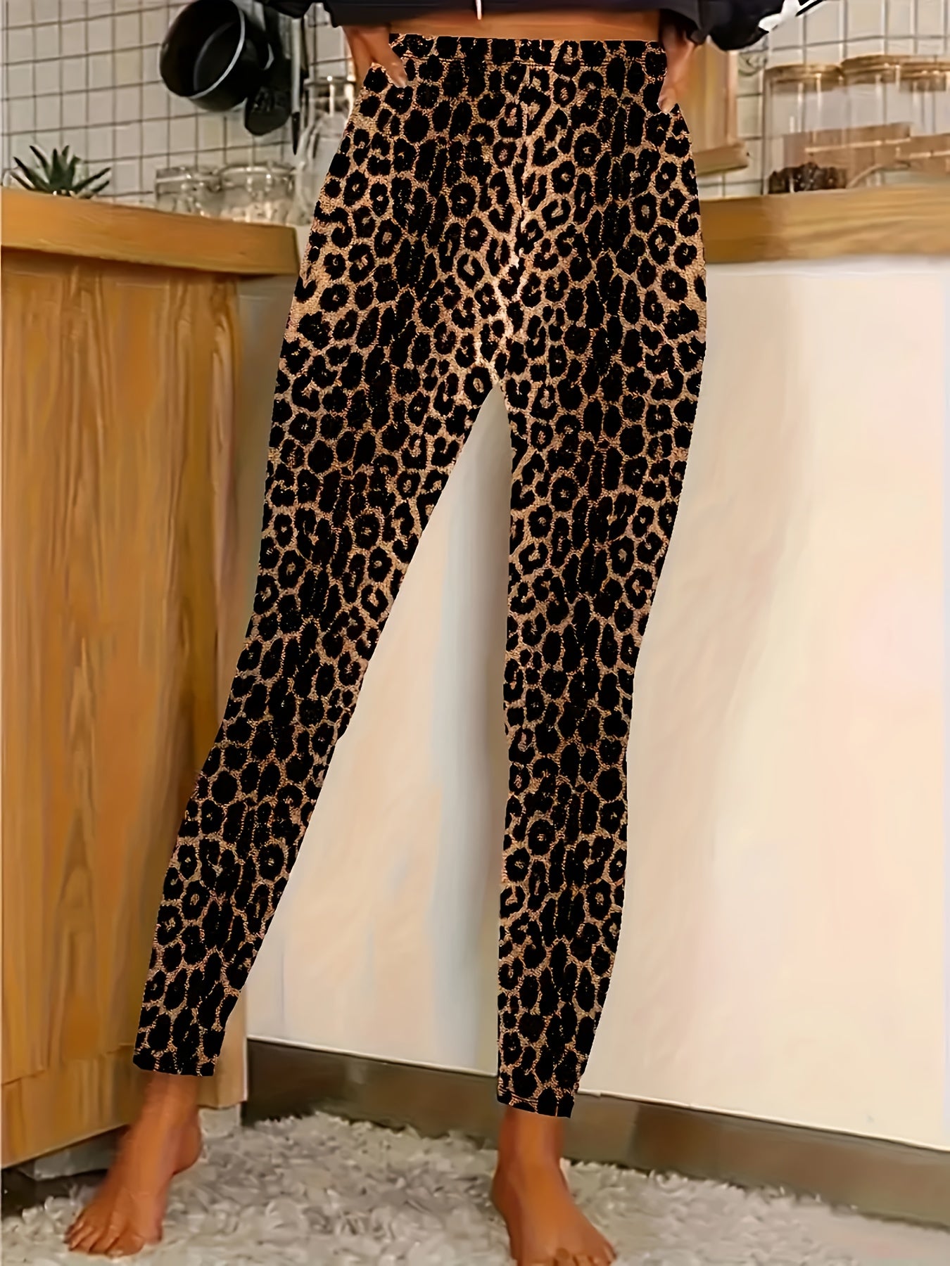 Women Plus Size Leopard Print Slim Fit Leggings Stretchy Comfortable