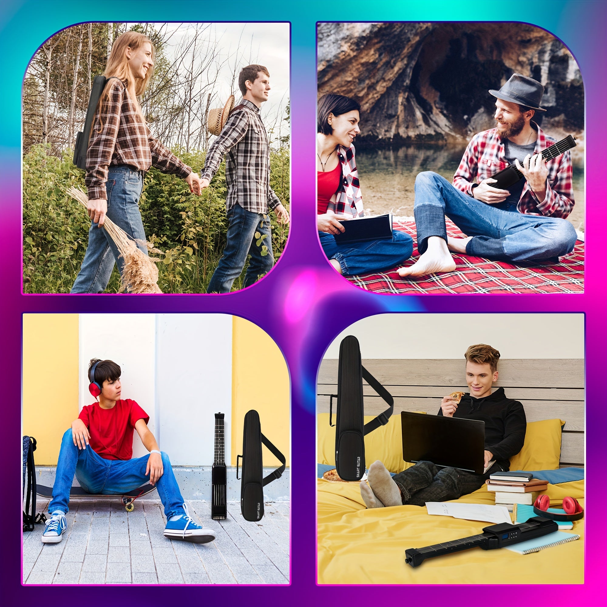 Portable Smart Acoustic Electric Guitar with AI LCD Screen, USB Charging, Includes Strap and Case