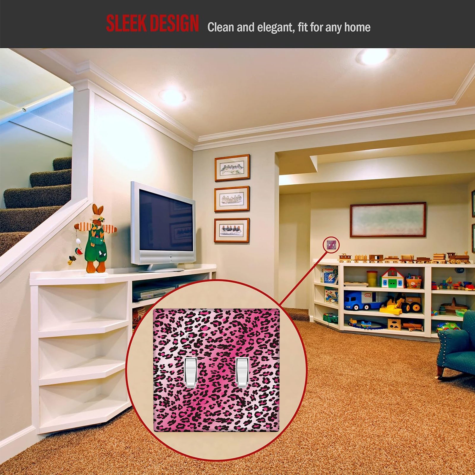 Розовая крышка для выключателя с леопардовым принтом на 1 или 2 переключателя