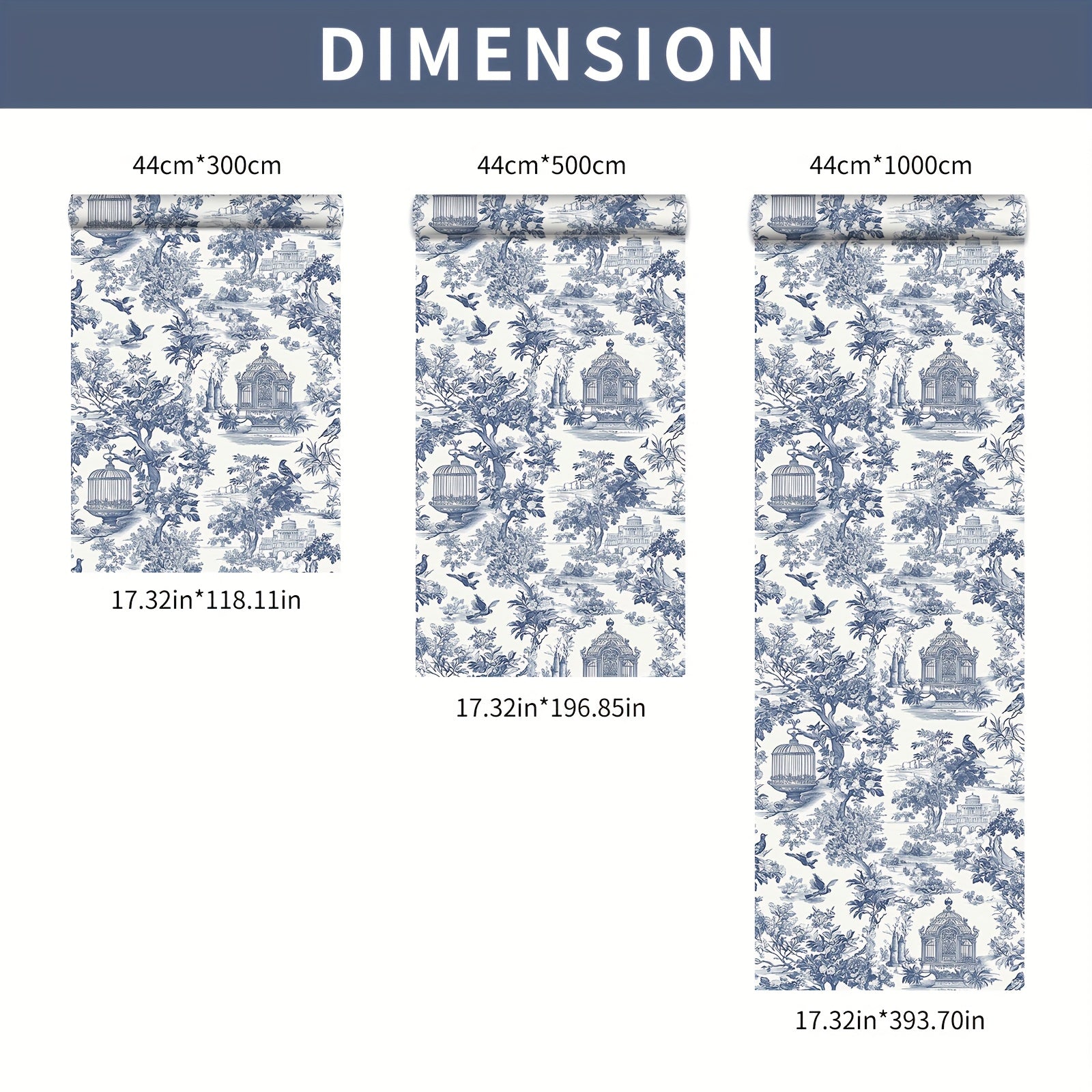 Retro Vinyl Wallpaper Blue Countryside Botanical Landscape Peel and Stick Waterproof Detachable for Home Decor