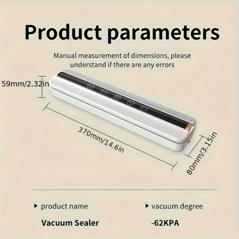 Selladora de vacío inalámbrica con alta potencia de succión, recargable por USB, conservación de alimentos 1500mAh