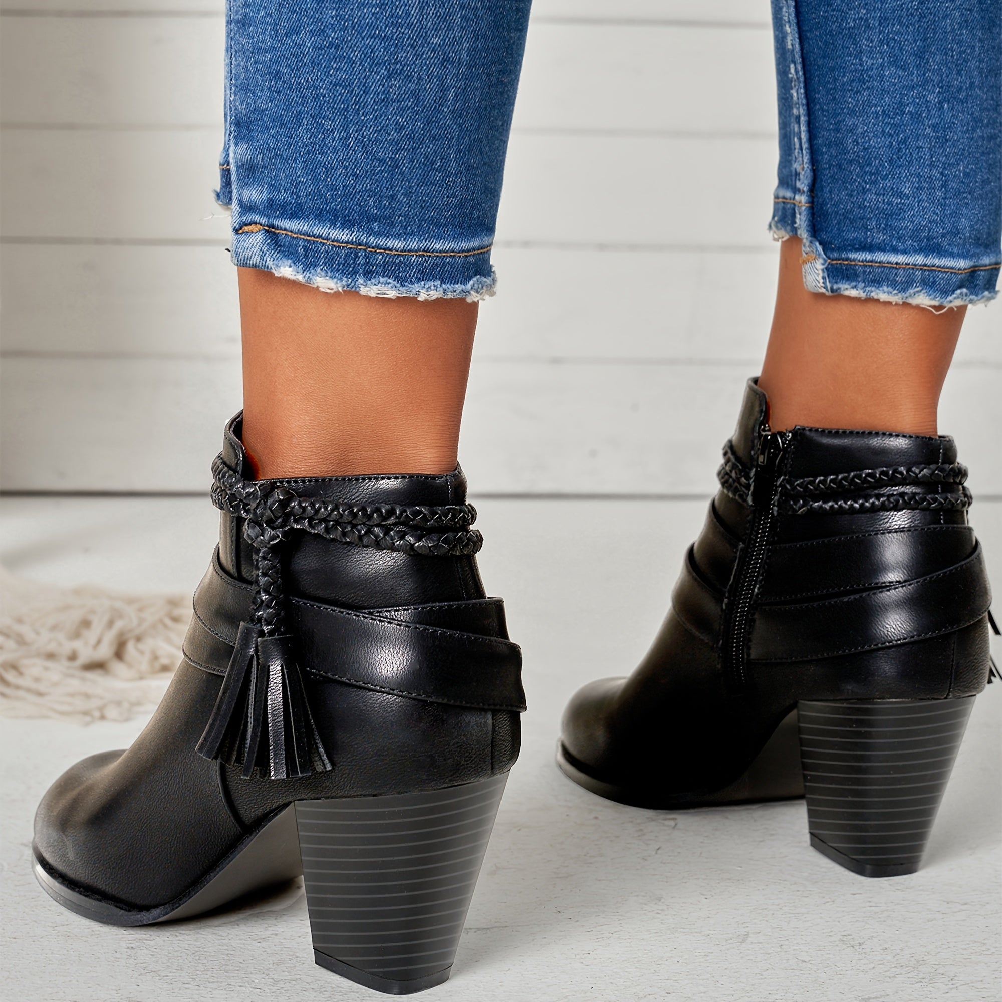 Women's Chelsea Ankle Boots PU Cover Block Heel Side Zipper