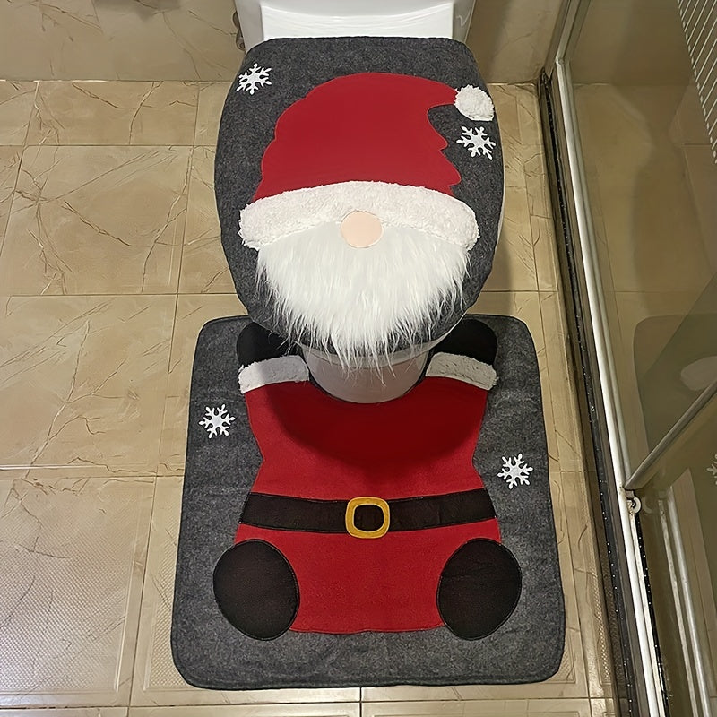 Christmas Toilet Seat Cover Set with Snowman Santa Dwarf and Carpet