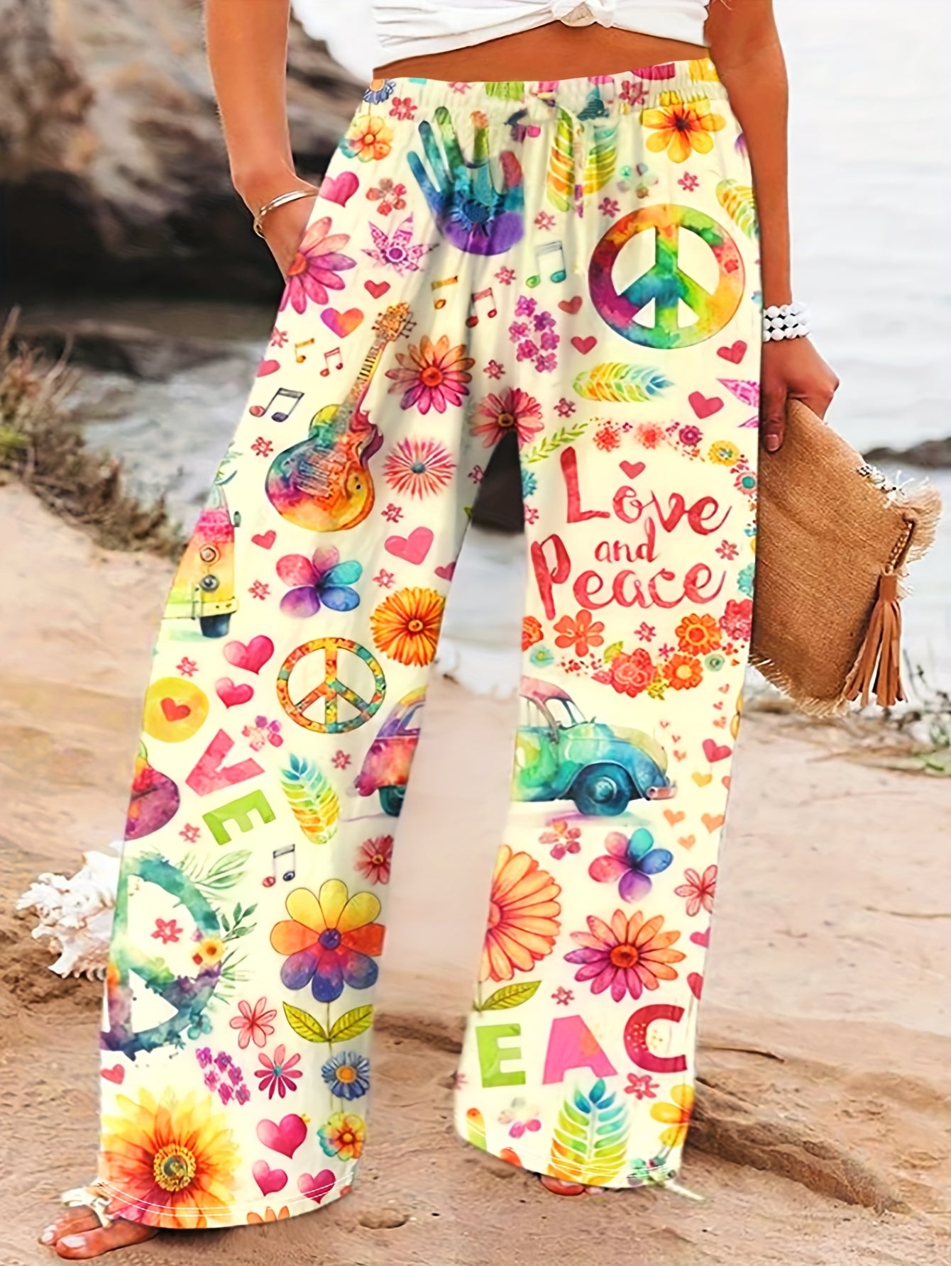 Women's Plus Size Bohemian Print Culottes with Pockets - Floral Summer Beachwear