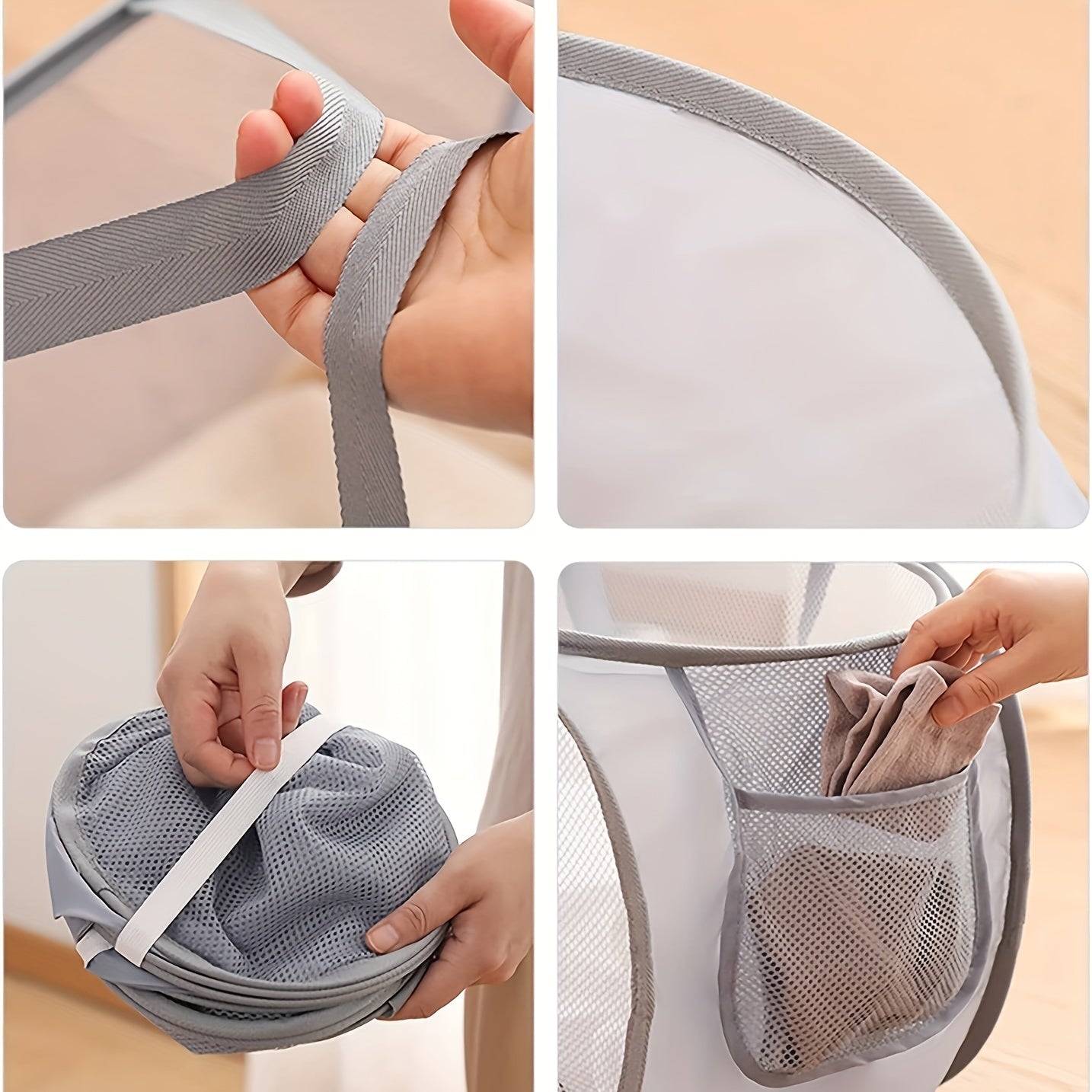 Mesh dizayni bilan ochiladigan kir yuvish savati, kir yuvish xonasi uchun katta saqlash