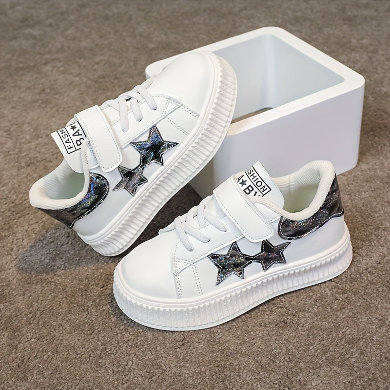 Girls' Star-Embellished Low-Top Sneakers for Comfort and Non-Slip Support All-Season